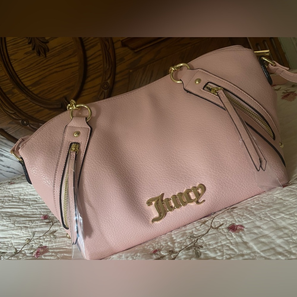 Juicy Couture Pink Bag with Gold-Plated Hardware and Crossbody Strap